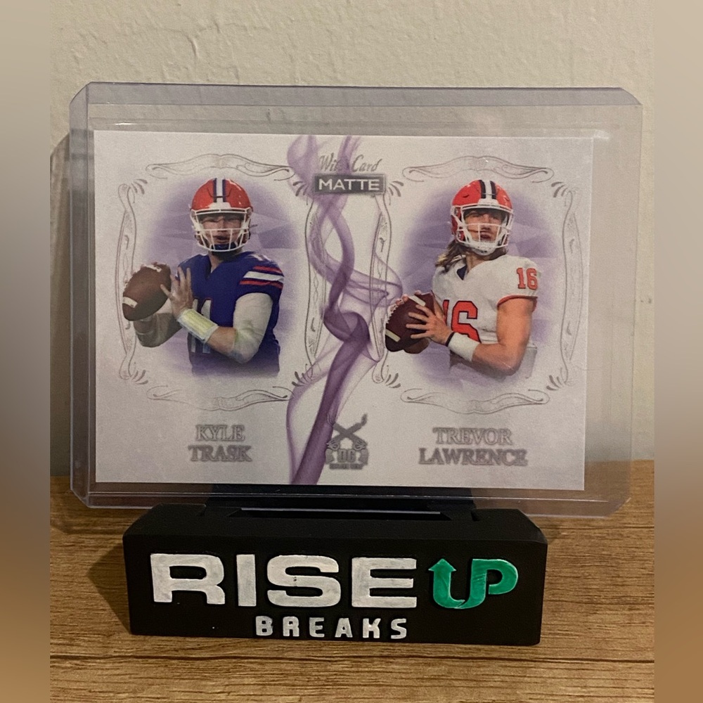 2021 Wild Card MATTE  White - Purple Smoke #MDG-7 - Kyle Trask, Trevor Lawrence